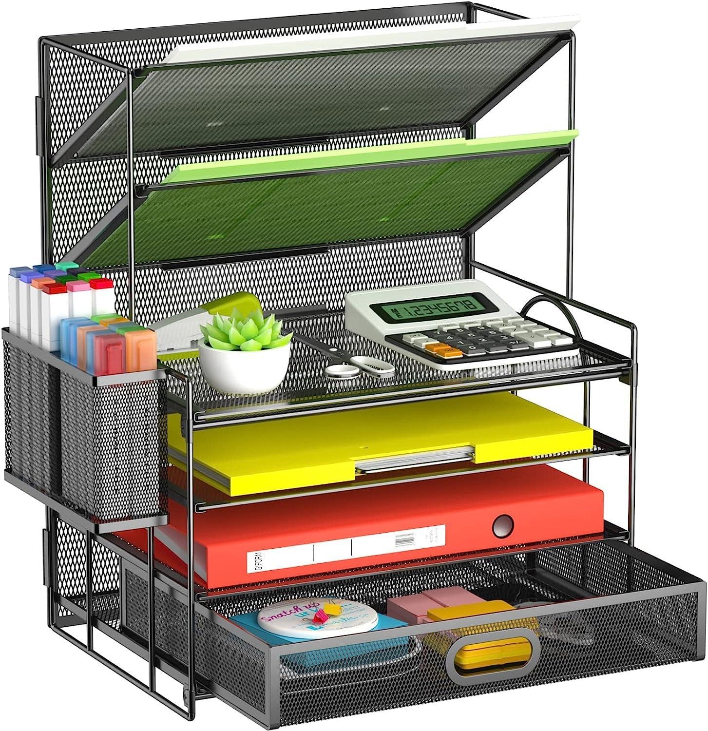 Marbrasse 2 Pack Desk Organizer with Handle, 5 Tier Paper Organizer Letter Tray Organizer, Mesh Desk File Organizer for Office, School and Home - Evallys.com # #