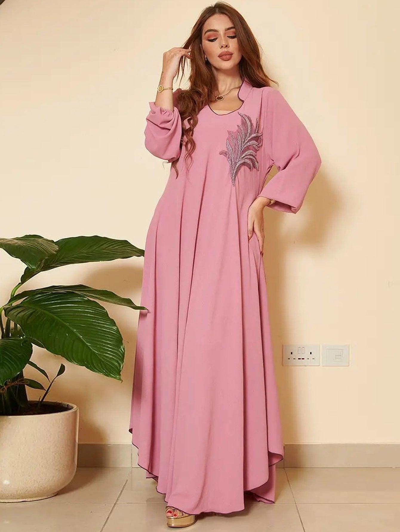 Women's Long Sleeve Chest Applique Middle East Loose Dress - Evallys.com # #