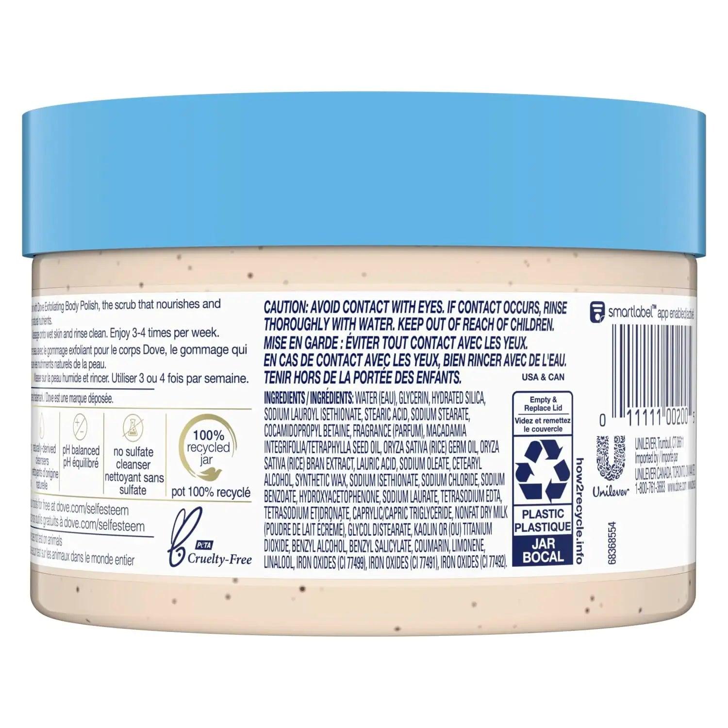 Dove Scrub Macadamia & Rice Milk Reveals Visibly Smoother Skin Body Scrub That Nourishes Skin 10.5 oz 10.5 Ounce (Pack of 1) - Evallys.com # #