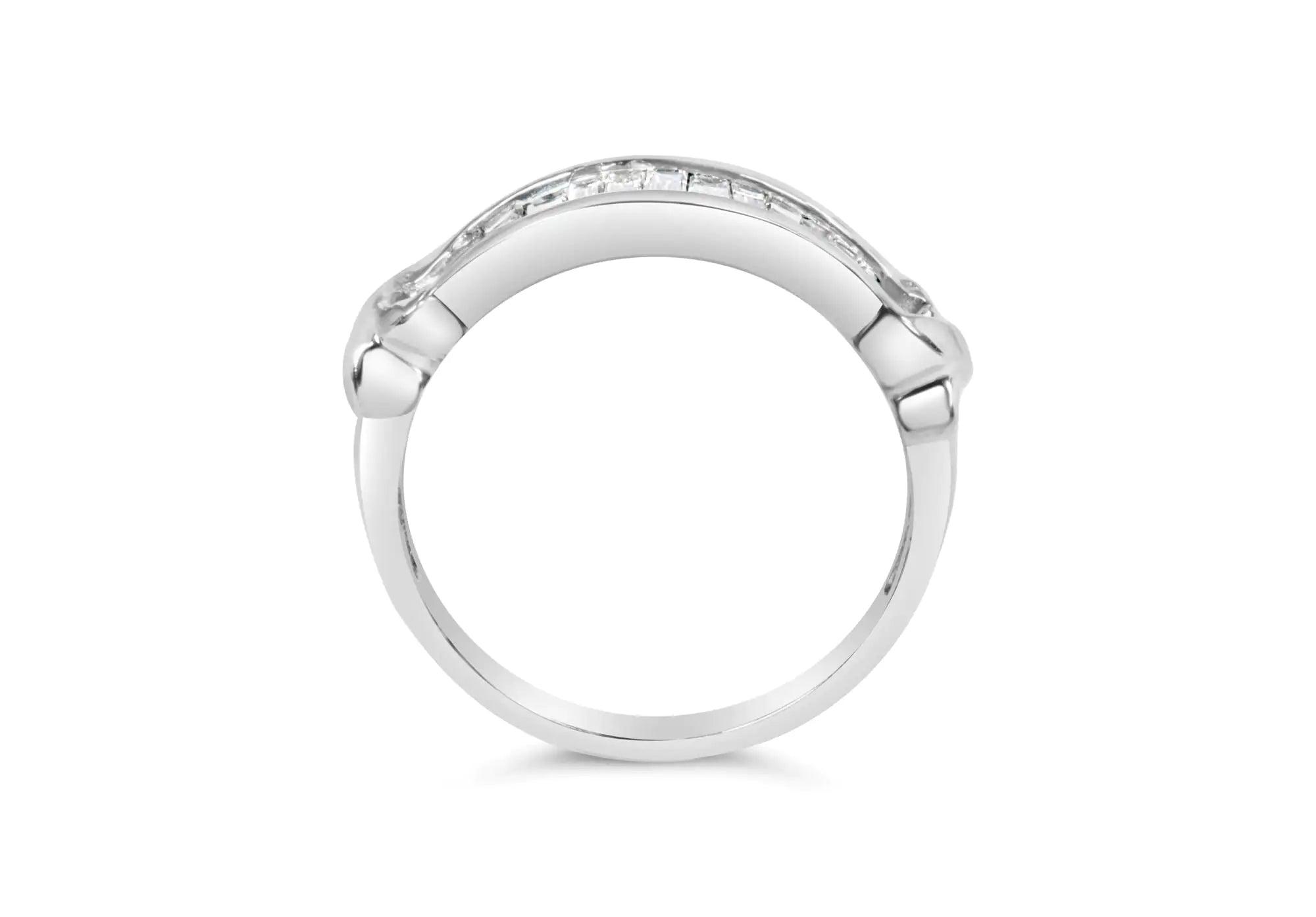 .925 Sterling Silver 1/2 Cttw Baguette Cut Diamond Channel Set X-Station Wedding Ring (H-I Color, I1-I2 Clarity) - Evallys.com # #