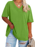 Women's Plus Size V Neck T Shirts Summer Half Sleeve Tees Casual Loose Fit Cotton Tunic Tops XX-Large Plus Khaki - Evallys.com