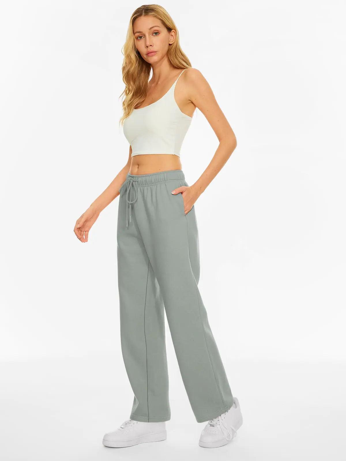 AUTOMET Women's Fleece Lined Sweatpants Baggy Wide Straight Leg Pants Greyblue Medium - Evallys.com # #