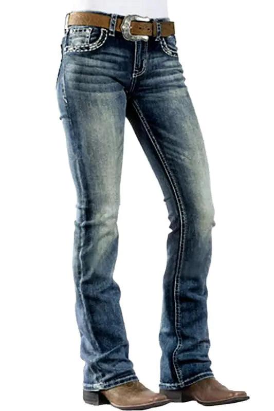 Women's Jeans 90s Mid Rise Bootcut Jeans High Stretch Black Jeans Pantalones De Mujer Boot Cut Denim Pants X-Large 201-cyan Blue - Evallys.com # #