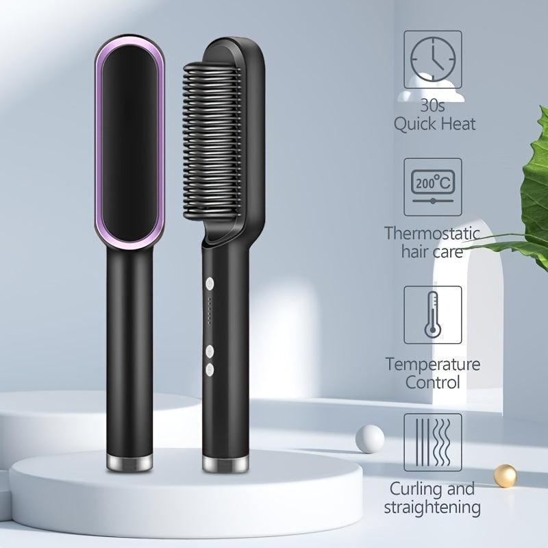 2-in-1 Electric Hair Straightener Brush Hot Comb Adjustment Heat Styling Curler Anti-Scald Comb, 2-in-1 Styling Tool For Long-Lasting Curls And Straight Hair - Evallys.com # #