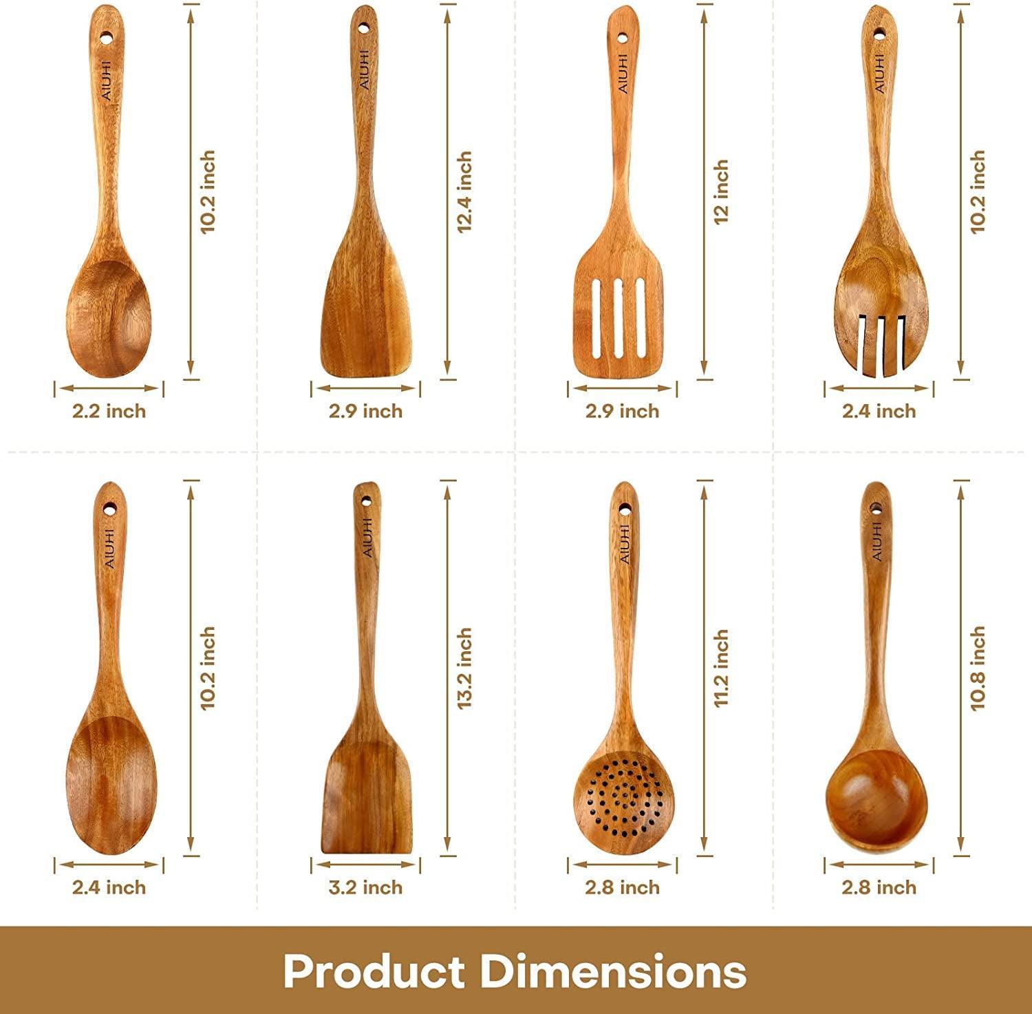 Wood Spoons for Cooking,Nonstick Kitchen Utensil Set,Wooden Spoons Cooking Utensil Set Non Scratch Natural Teak Wooden Utensils for Cooking(Teak 8 Pack) - Evallys.com # #