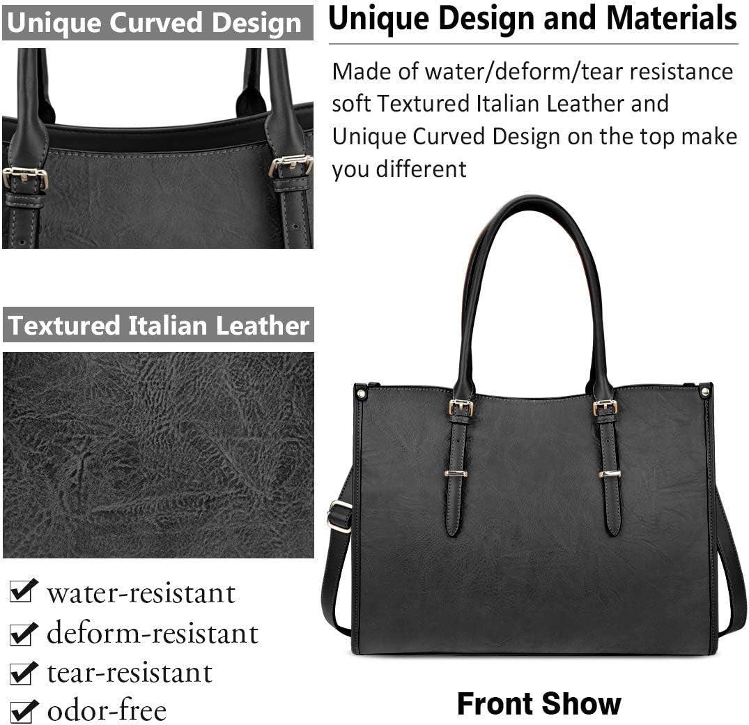 Laptop Bag 15.6 Inch Waterproof Lightweight Leather Laptop Tote Bag Womens Professional Business Office Work Bag Briefcase Computer Shoulder Handbag Black - Evallys.com # #