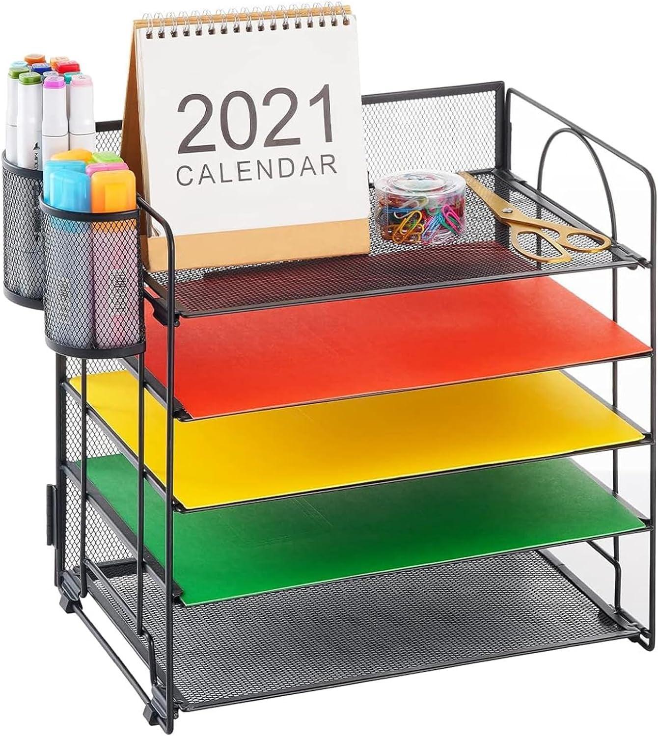 Marbrasse 2 Pack Desk Organizer with Handle, 5 Tier Paper Organizer Letter Tray Organizer, Mesh Desk File Organizer for Office, School and Home - Evallys.com # #