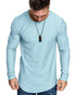 Fashion Mens T Shirt Muscle Gym Workout Athletic Shirt Cotton Tee Shirt Top Skyblue-long Small - Evallys.com # #