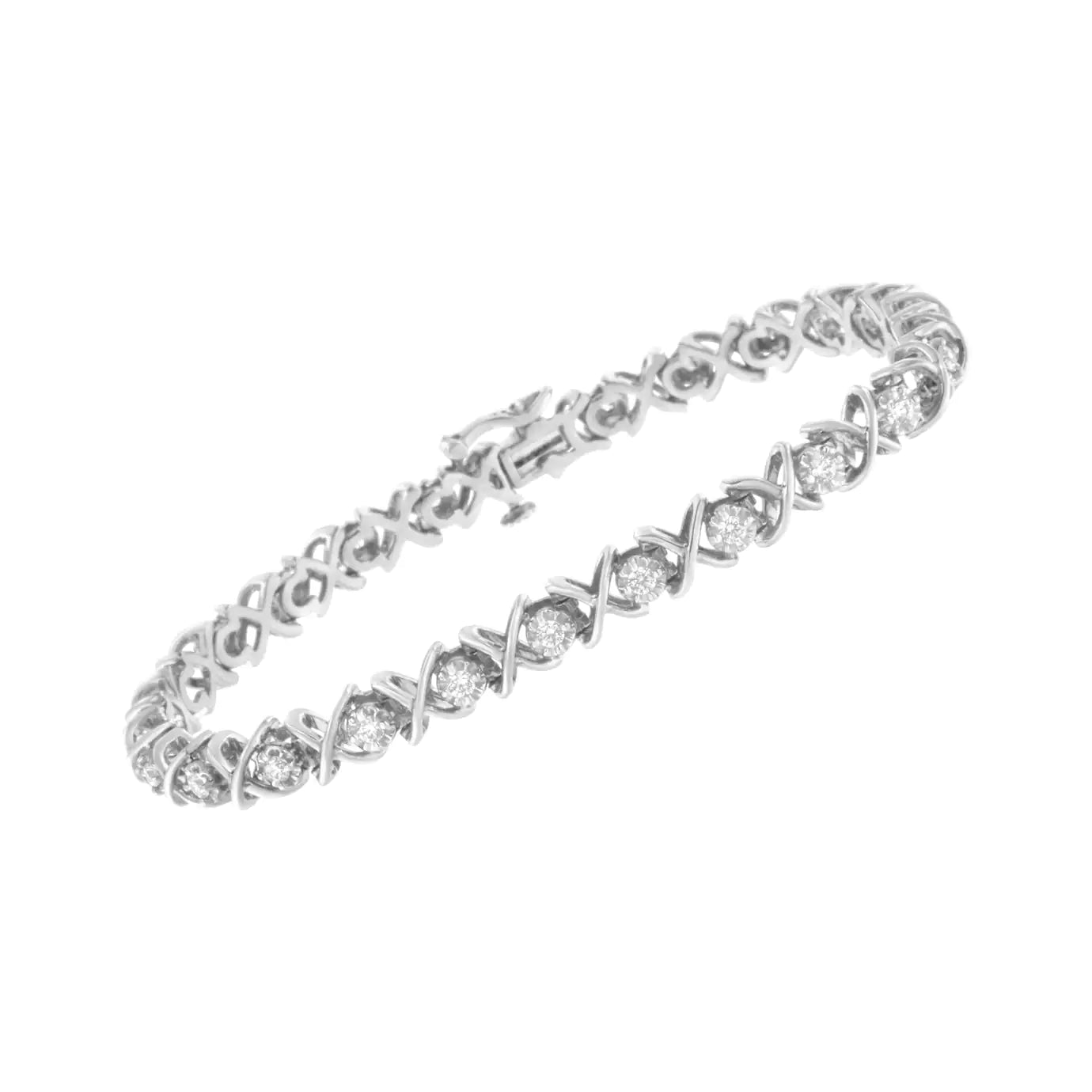 .925 Sterling Silver 1 cttw Brilliant Round-Cut Diamond "X" Link Bracelet (I-J Clarity, I2-I3 Color) - Size 7" - Evallys.com # #