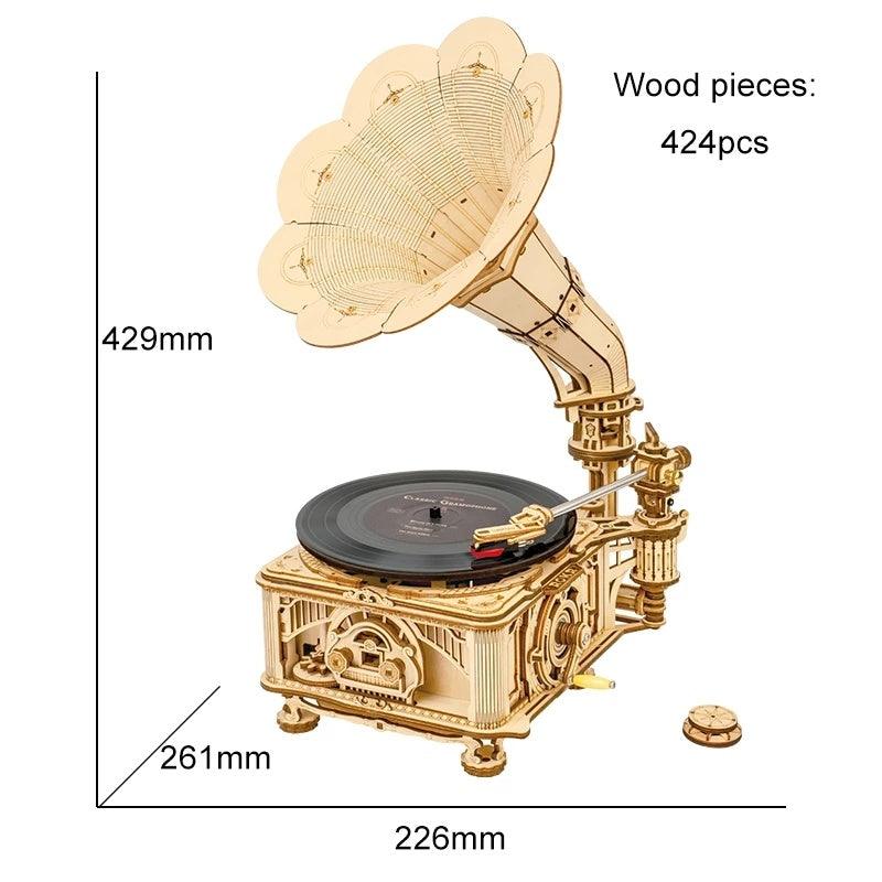 Robotime ROKR DIY Hand Crank Classic Gramophone Wooden Puzzle Model Building Kits Assembly Toy Gift For Children LKB01 - Evallys.com # #