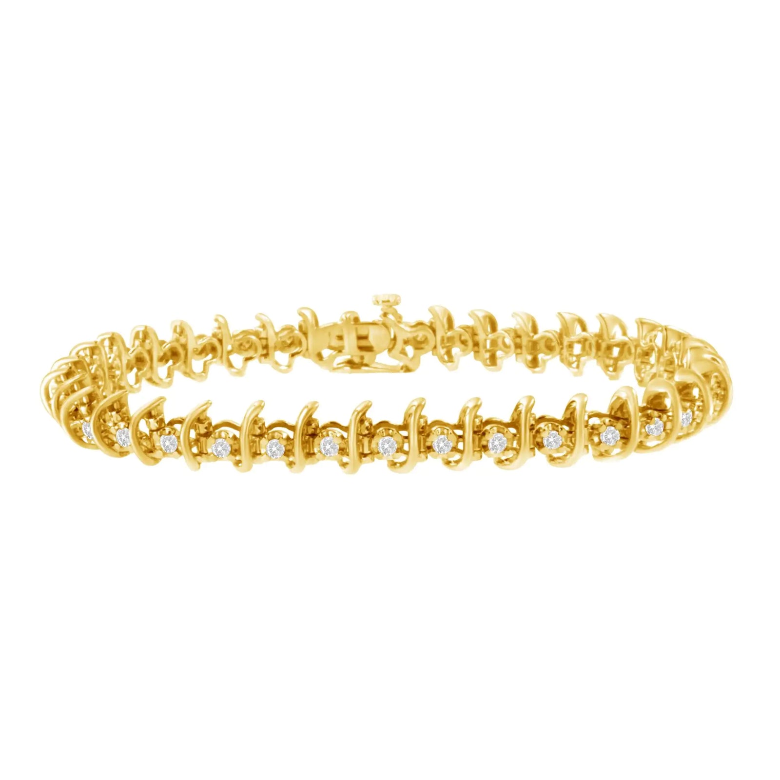 10KT Yellow Gold Plated .925 Sterling Silver 1 cttw Prong-Set Diamond Link Bracelet (J-K, I1-I2) - 7.5