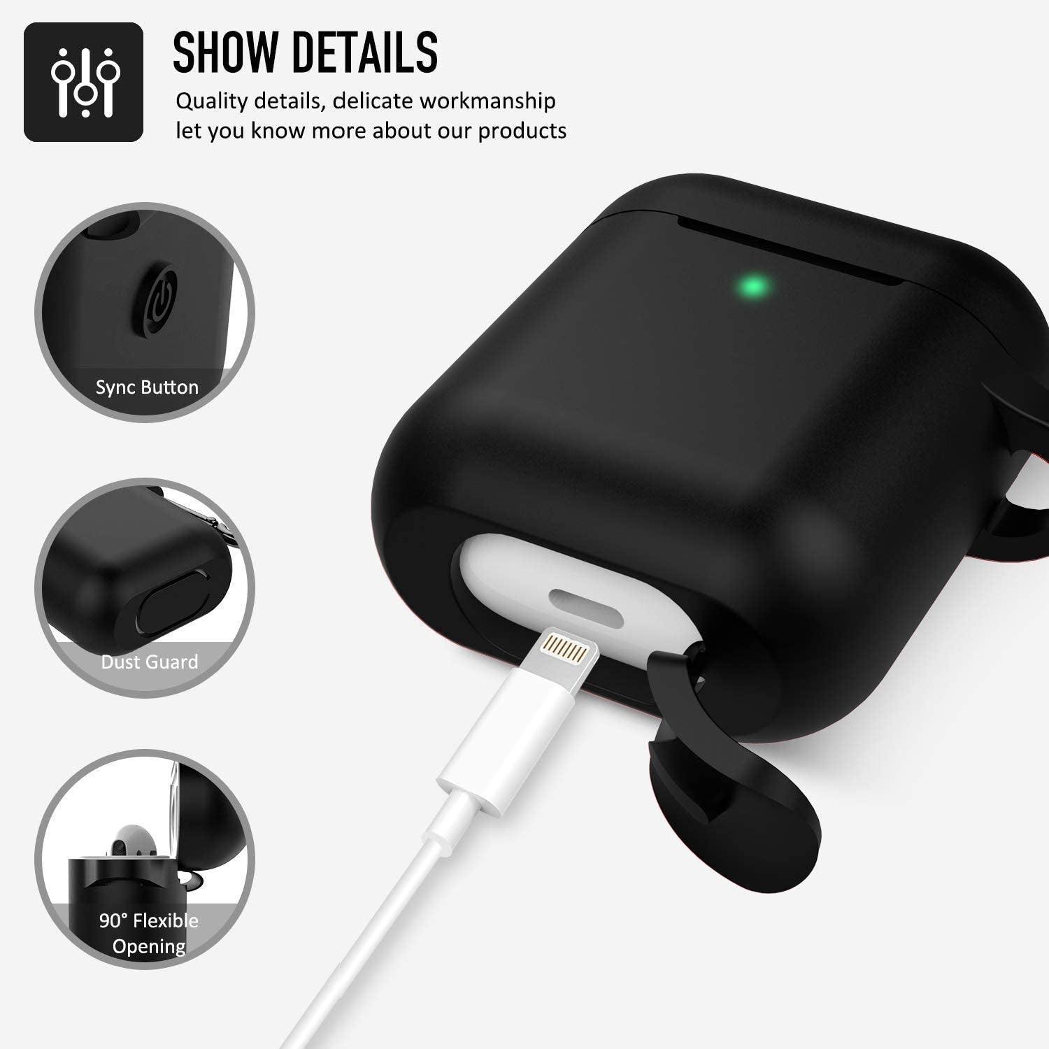 Coffea Protective Silicone Case with Keychain for Apple Airpods 2 (Black) - Evallys.com # #