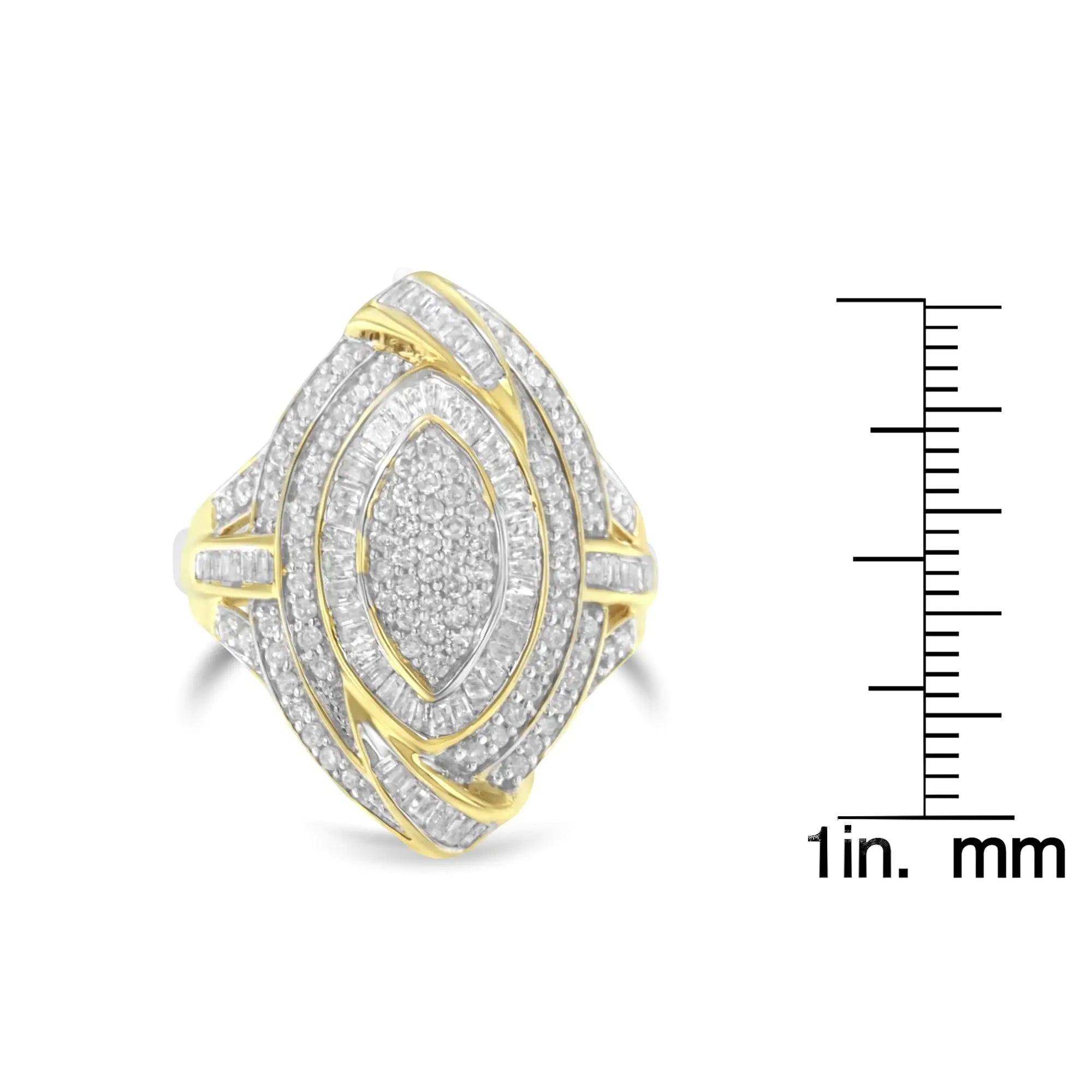 10K Yellow Gold Plated .925 Sterling Silver & 1-1/5 Cttw Diamond Marquise Shaped Cluster Cocktail Fashion Ring (I-J Color, I2-I3 Clarity) - Evallys.com # #