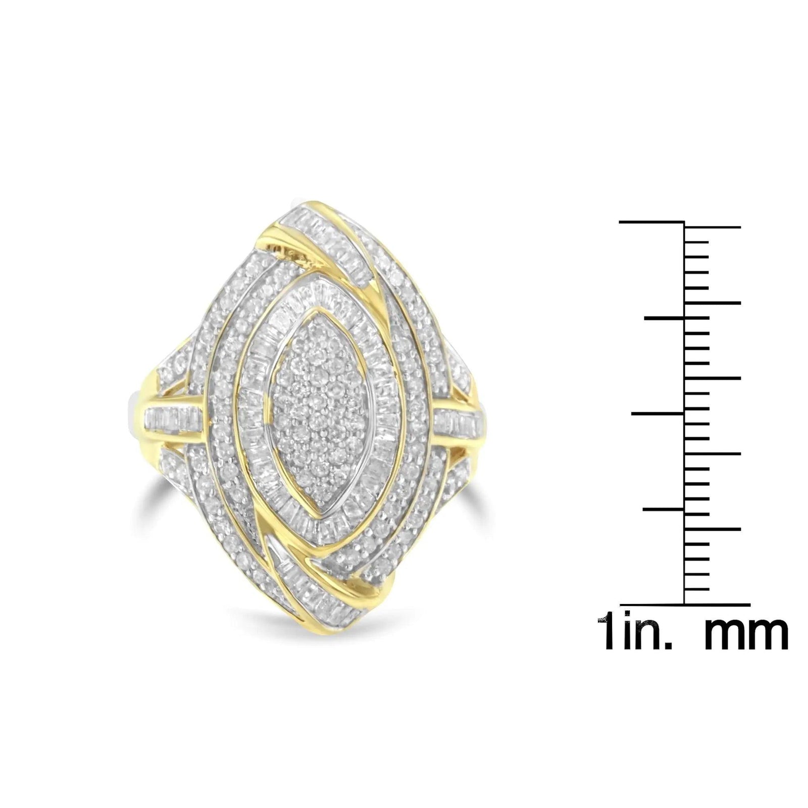 10K Yellow Gold Plated .925 Sterling Silver & 1-1/5 Cttw Diamond Marquise Shaped Cluster Cocktail Fashion Ring (I-J Color, I2-I3 Clarity) - Evallys.com # #