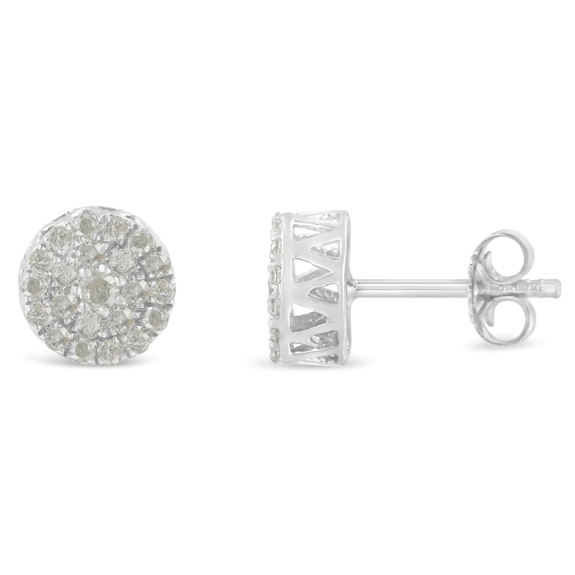 10K White Gold Diamond Cluster Stud Earrings (1 cttw, I-J Color, I2-I3 Clarity) - Evallys.com # #