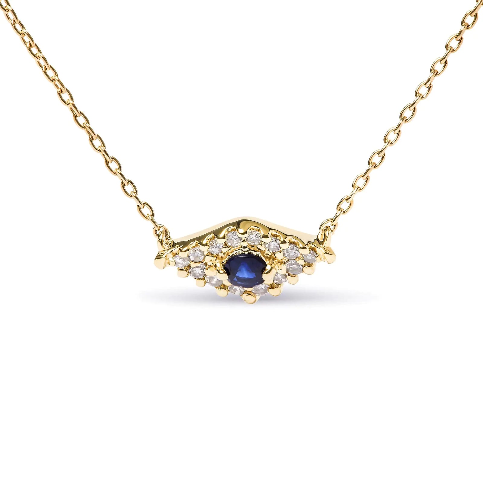 10K Yellow Gold Blue Sapphire and Diamond Accented Evil Eye 18