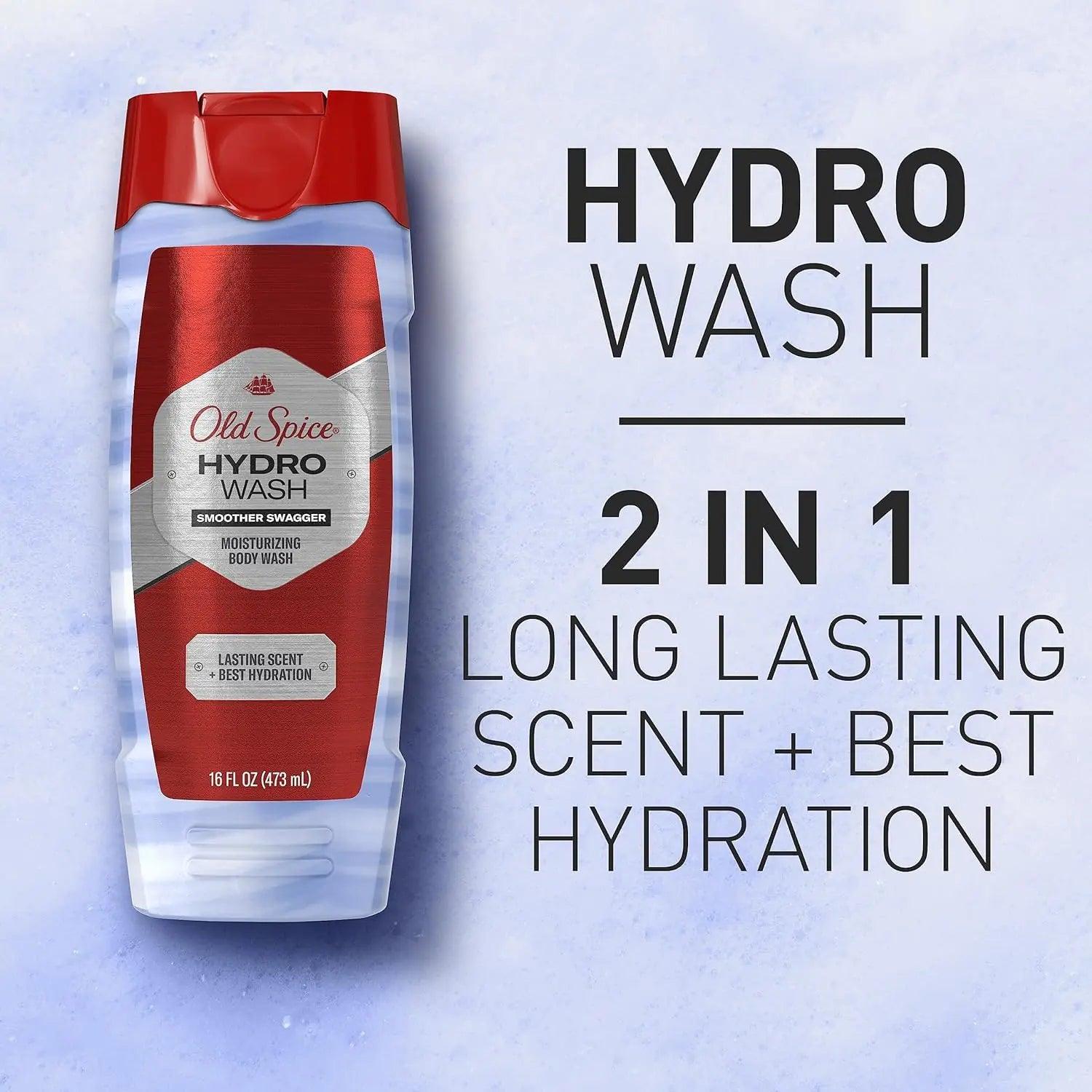 Old Spice Hydro Body Wash for Men, 2 in 1 Lasting Scent + Hydration, Hardest Working Collection, Smoother Swagger Scent, 16 Ounce (Pack of 4) - Evallys.com # #