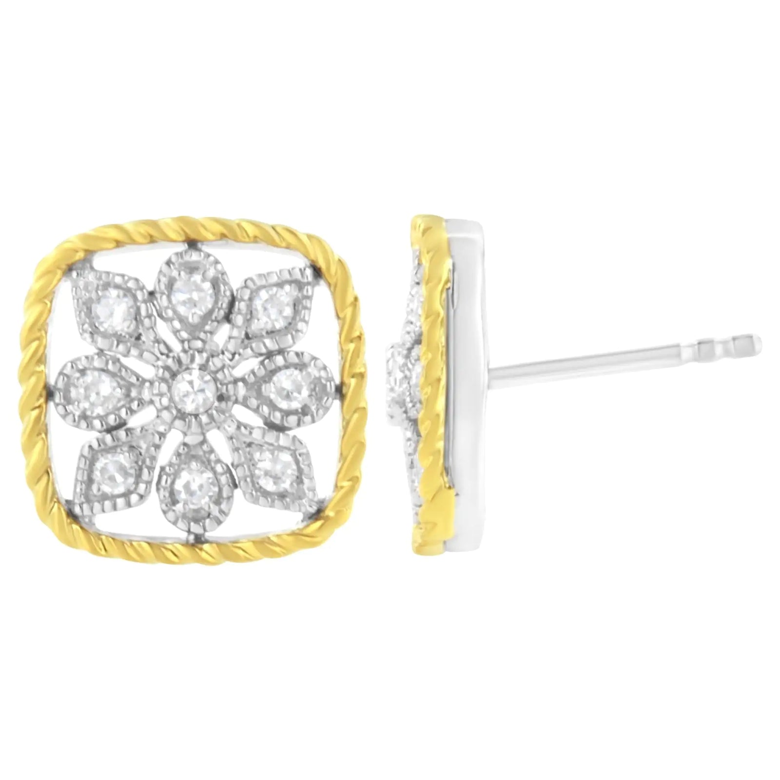 10K Yellow Gold Plated .925 Sterling Silver 1/4 cttw Diamond 