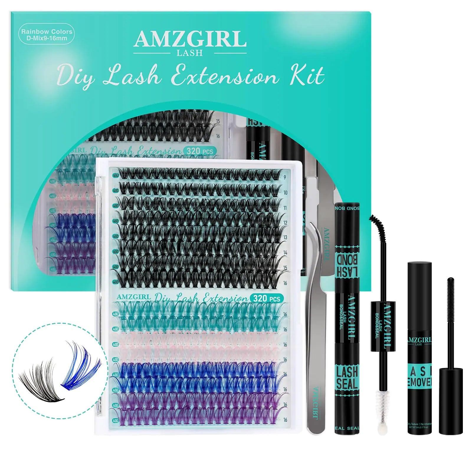 Lash Extension Kit 320Pcs,DIY Individual Lashes Clusters Kit,Lash Bond And Seal,Lash Remover For Colorful Eyelashes Extensions,Lash Applicator Tools For False Eyelash Cluster Kit(40D,D-Mix9-16mm Kit) 320pcs Kit|Colorful - Evallys.com # #