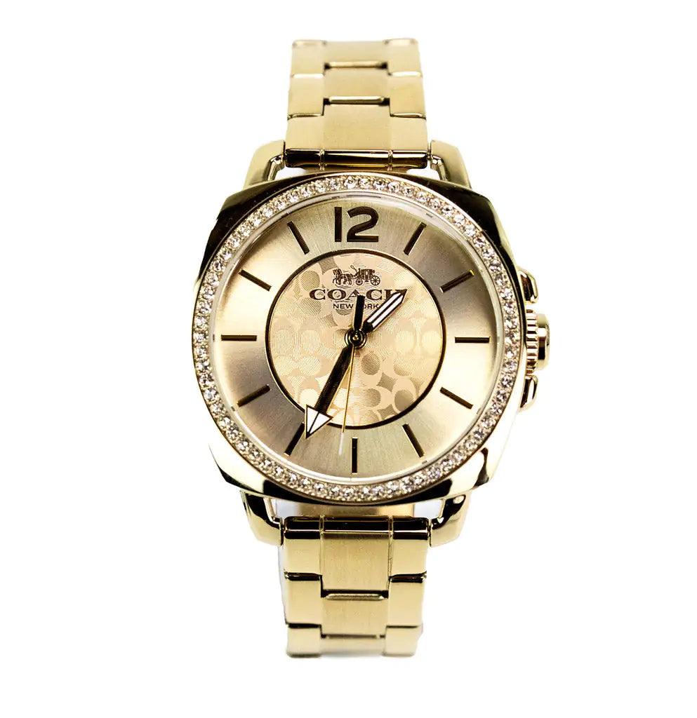 Coach Boyfriend Crystal Bezel Yellow Gold Toned Wrist Watch - Evallys.com # #