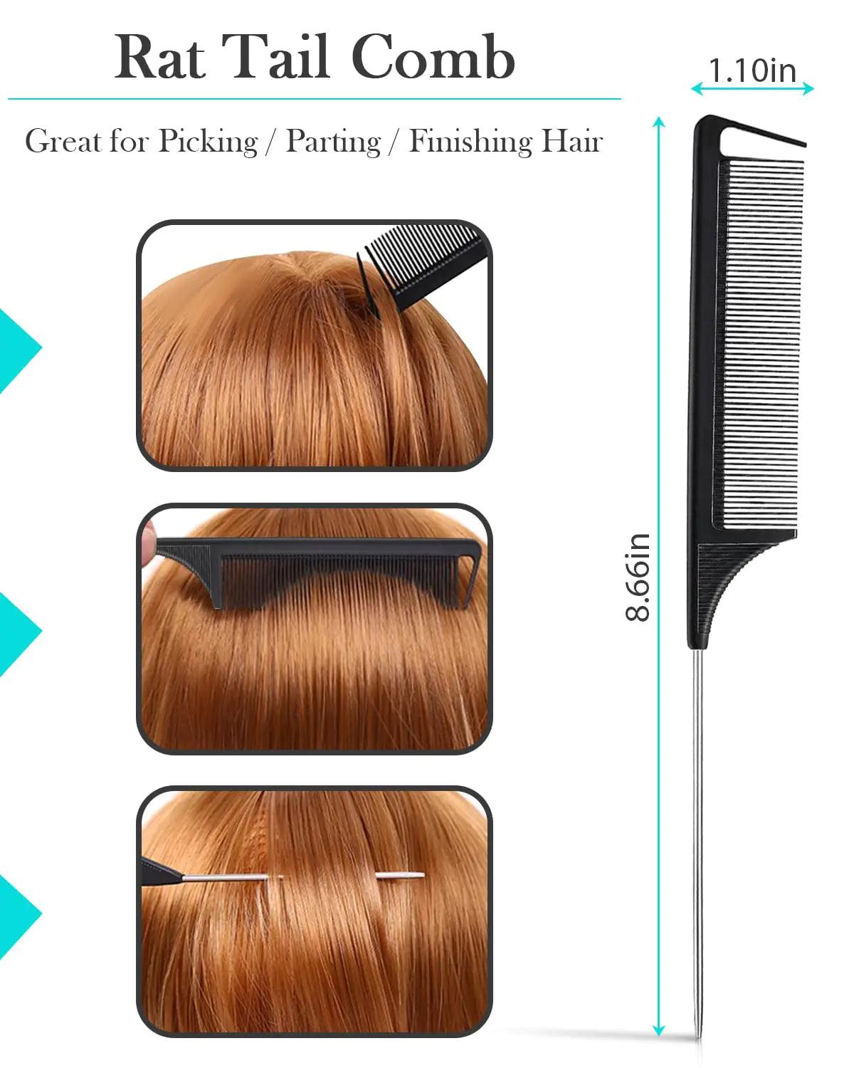 Hair Styling Brush Set - Slick Back Comb, Edge Control Brush, Rat Tail Comb for Smooth Styling, Frizz Taming, and Parting (3 Pieces) 3 Pieces (Black) - Evallys.com # #