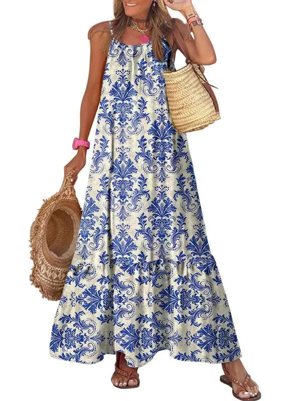 Dokotoo Women Summer Dresses 2024 Spaghetti Strap Scoop Neck Smocked Ruffle Flowy Boho Maxi Dress Small Rose - Evallys.com
