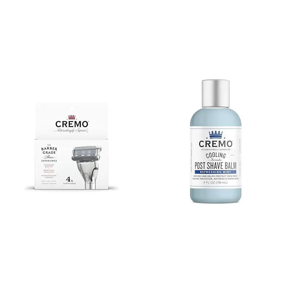 Cremo Astonishingly Superior Razor Refills, (4 Pack) & Cooling Formula Post Shave Balm, Soothes, Cools And Protects Skin From Shaving Irritation, Dryness and Razor Burn, 4 Oz Refills + Shave Balm - Evallys.com # #