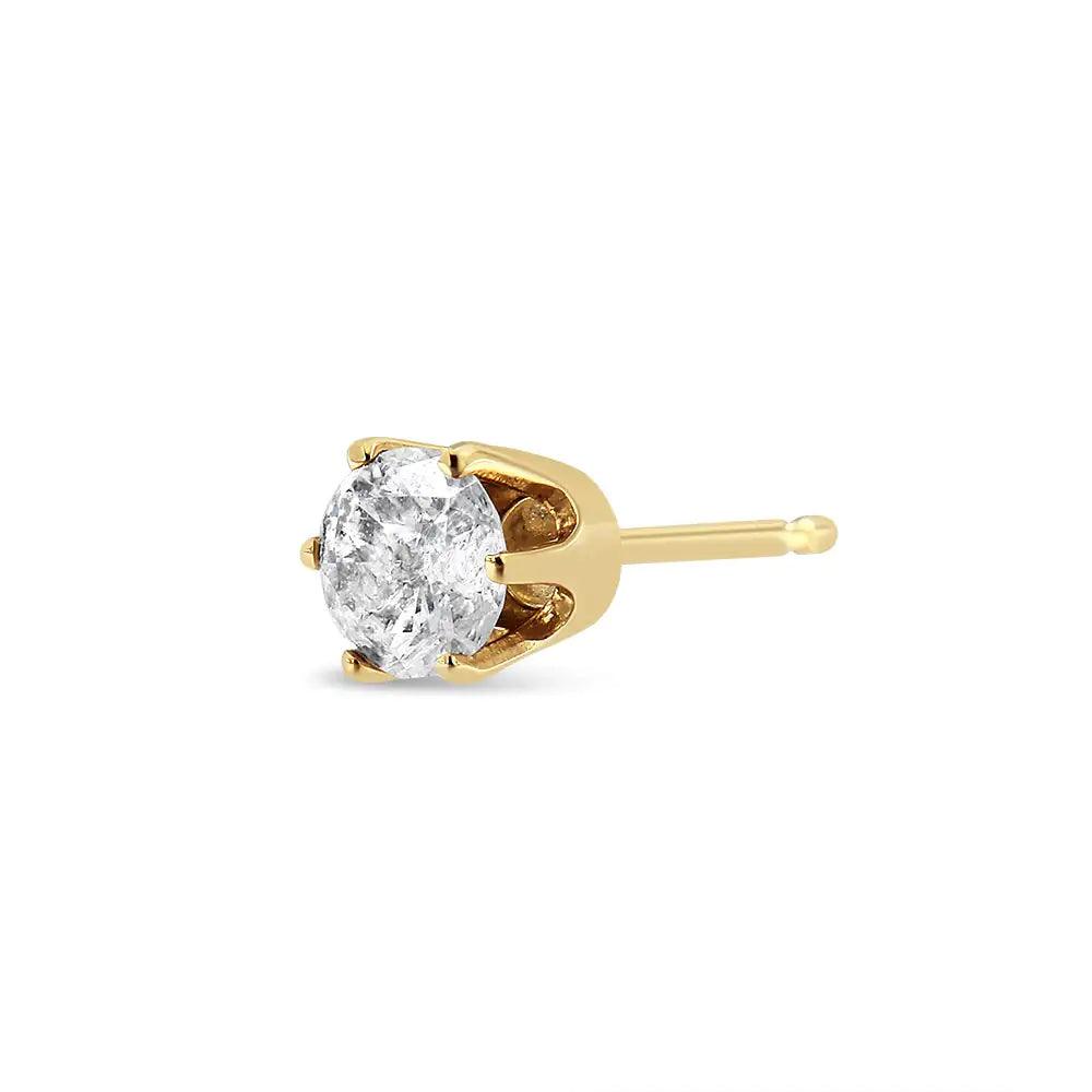 14K Yellow Gold Diamond Solitaire 6-Prong Single Solitaire Stud Earring (3/8 cttw, I-J Color, I2-I3 Clarity) - Evallys.com # #