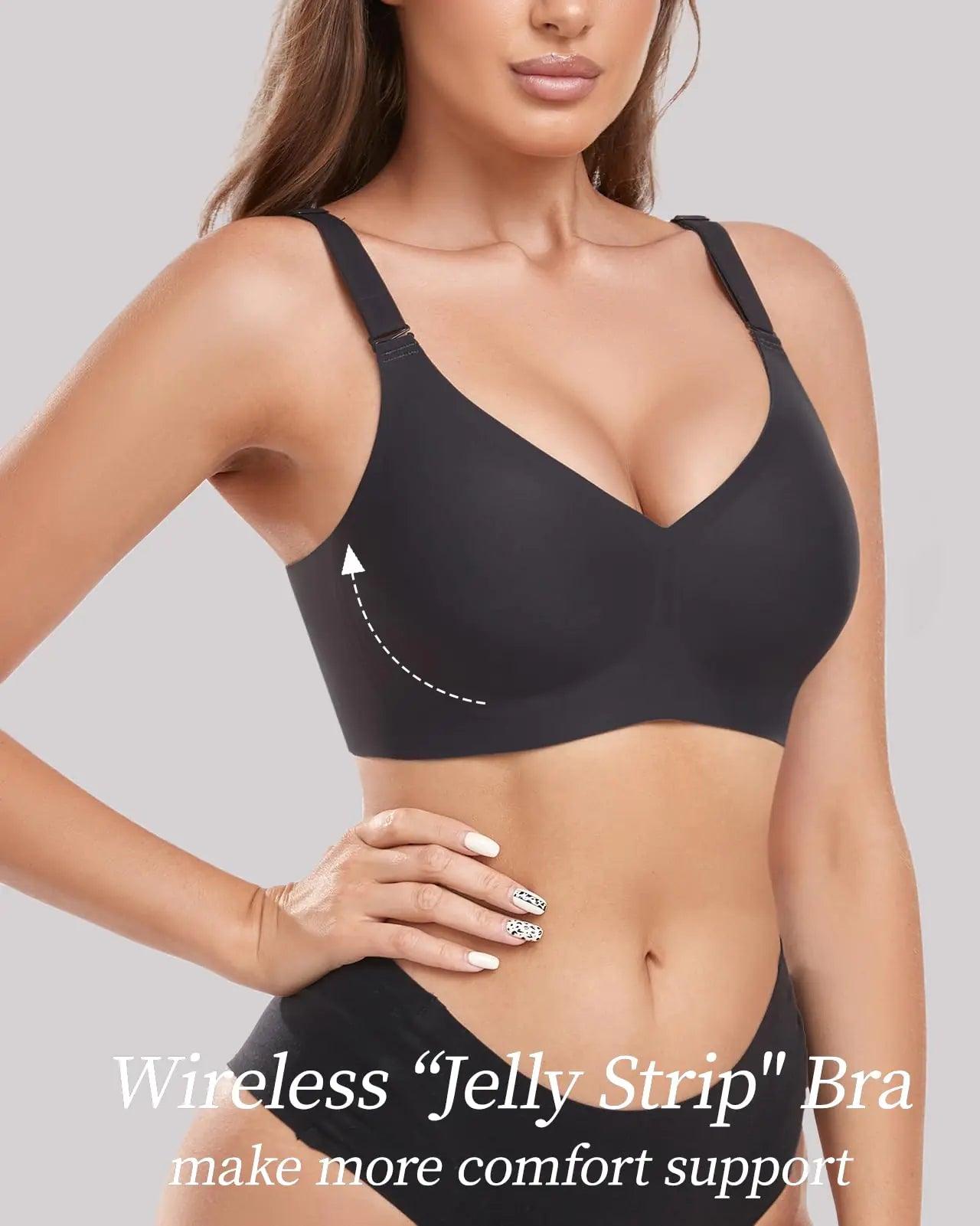 V Neck Wireless Bras for Women No Underwire Lightly Lift Womens Bras Soft Comfort Seamless Bralettes 3X-Large Pure Black - Evallys.com # #