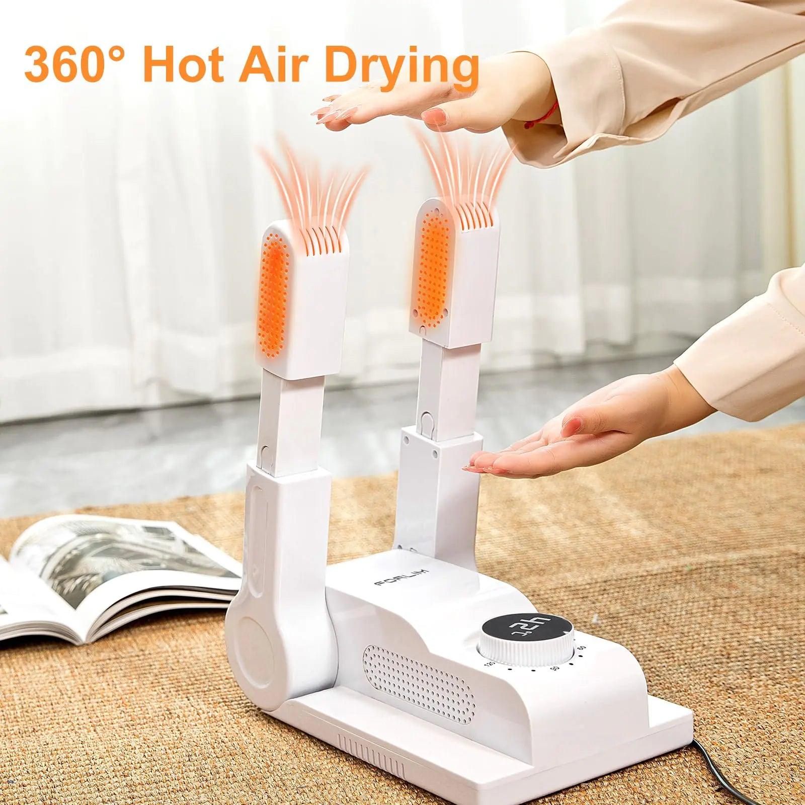 FORLIM Boot Dryer for Work Boots, Shoe Dryer with Heat Blower, Glove Dryer & Boot Warmer - 180° Adjustable Dry Rack - Telescopic Bendable Dry Ports - Intelligent Timer - White Auto-off Timer (White) - Evallys.com # #