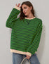 Women Oversized Striped Color Block Long Sleeve Crew Neck Sweatshirt Casual Loose Pullover Y2K Shirt Top Medium Grey Green - Evallys.com # #