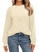 AUTOMET Women's Long Sleeve Shirts Loose Fitted Crewneck Solid Color Basic Tops Casual Outfits X-Large Cream - Evallys.com