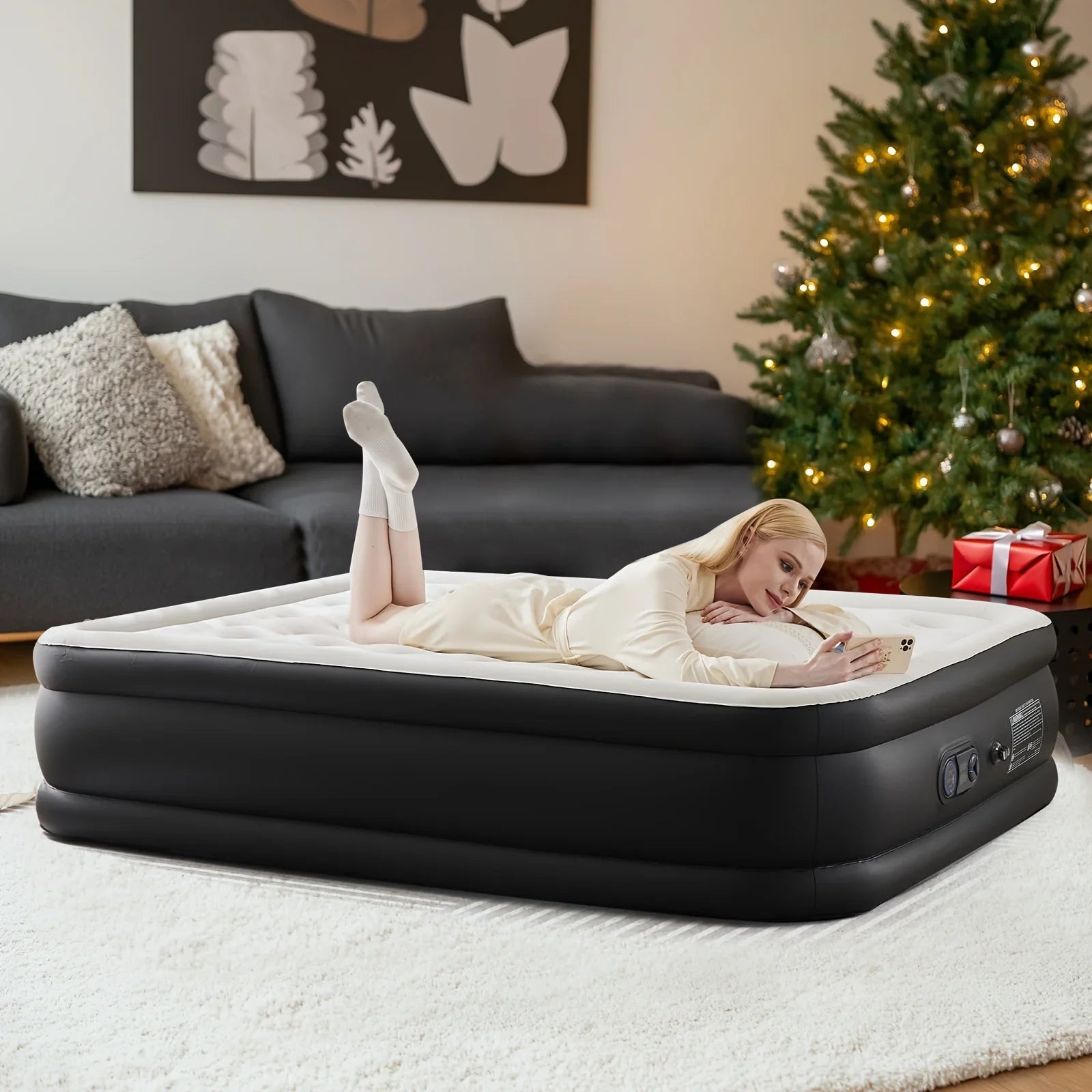 Experience Outdoor Adventures with our Tough, Anti- deformation Premium Camping Air Mattress- Includes Soft Flocking Top for Comfort and Dryness, Enhanced with Honeycomb Columns, PVC, and a High Capacity Pump for Easy Inflati - Evallys.com