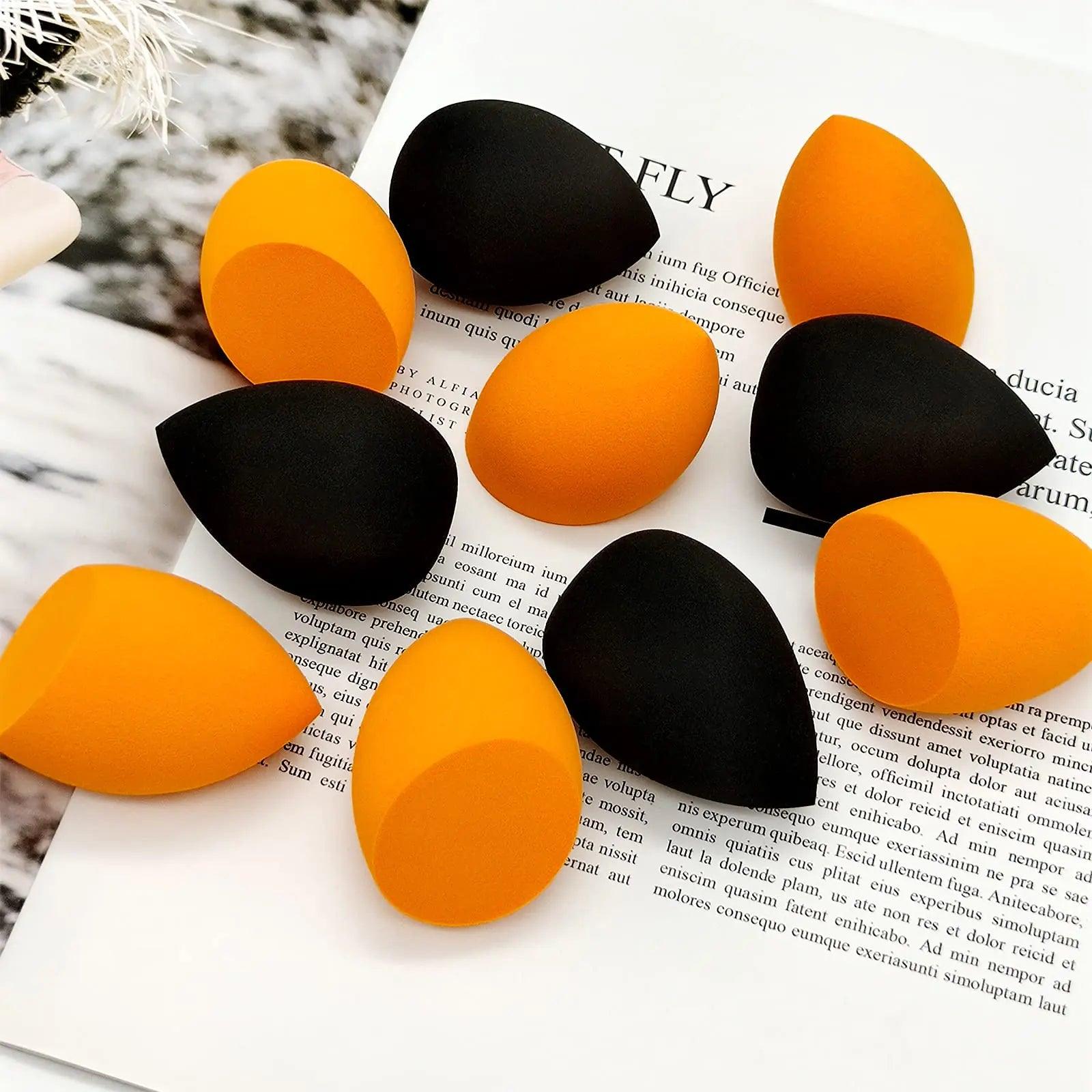 12 Pieces Professional Makeup Sponge Set,Latex Free Flawless Soft Setting Face Puffs,Makeup Blending Sponge Cosmetic Applicator for Powder,Liquid,Facial Makeup Tools 12Pcs Black+Orange - Evallys.com # #