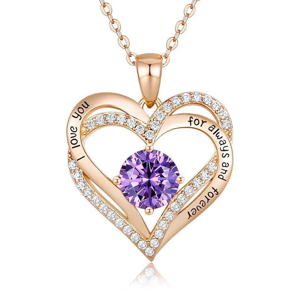 Rose Gold Pendant Necklaces for Women, Heart Crystal Diamond I Love You Always and Forever Necklace for Girlfriend Mother Daughter Wife Gift - Evallys.com # #