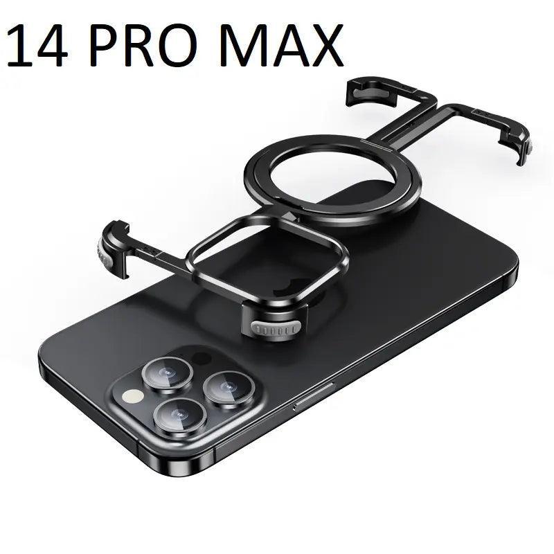 Frameless for Iphone 15 14 13 Promax Case with Magsafe Kickstand, Bezel Less Minimalist Metal Slim Hard Shockproof Ultra Thin for Iphone 14 Pro Max Case with Ring Stand Holder Magnetic Men, Black Protective Devices Phonecase Smartphone Accessories - Evallys.com # #