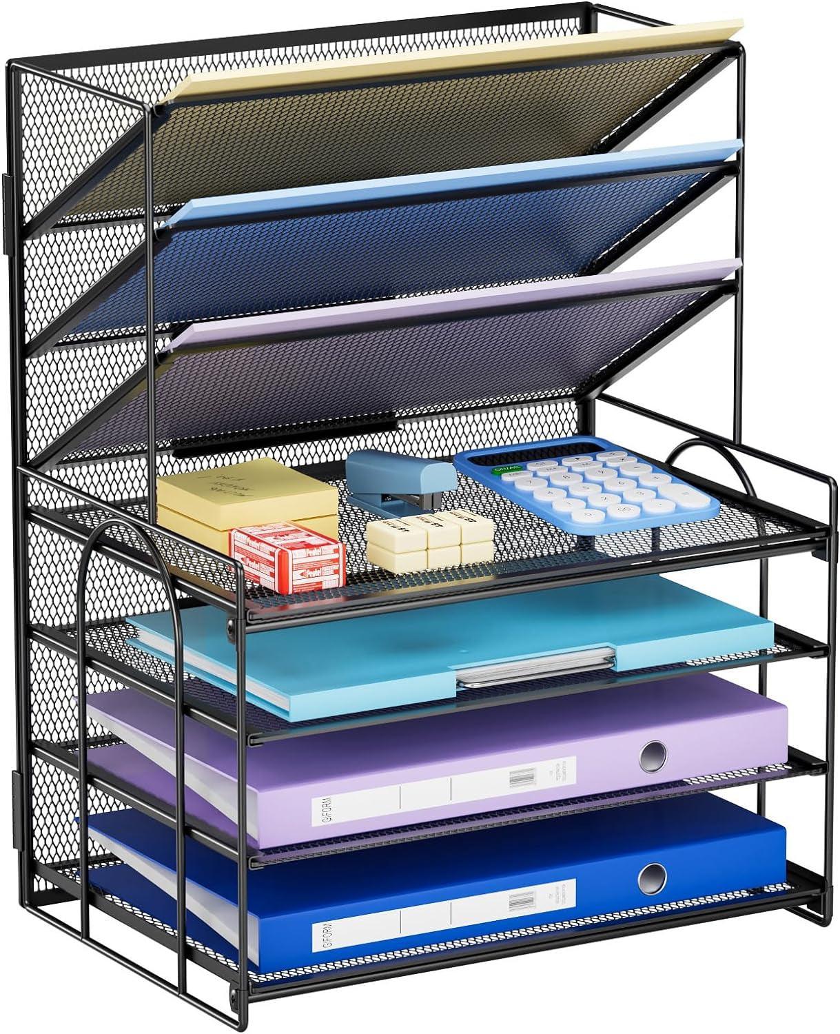 Marbrasse 2 Pack Desk Organizer with Handle, 5 Tier Paper Organizer Letter Tray Organizer, Mesh Desk File Organizer for Office, School and Home - Evallys.com # #