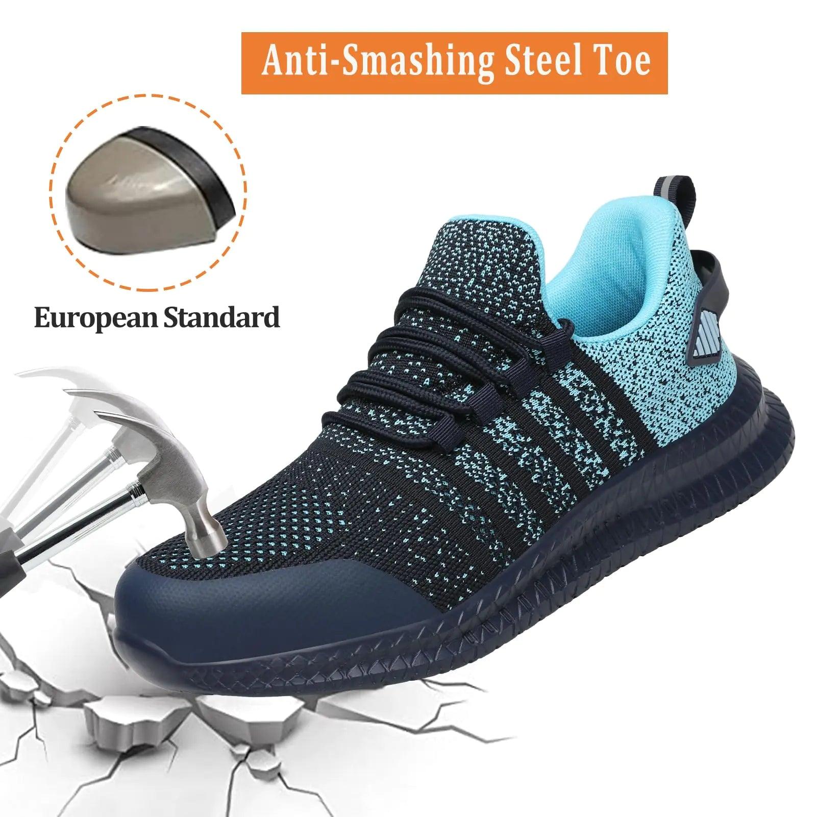 Steel Toe Shoes for Men and Women Comfortable Lightweight Work Safety Shoes Puncture Proof Slip Resistant Indestructible Sneakers Construction Work Utility Shoes 12 Women/10.5 Men Blue - Evallys.com # #