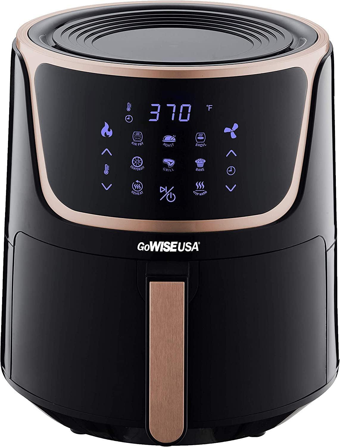 Gowise USA GW22955 7-Quart Electric Air Fryer with Dehydrator & 3 Stackable Racks, Digital Touchscreen with 8 Functions + Recipes, 7.0-Qt, Black/Copper - Evallys.com # #