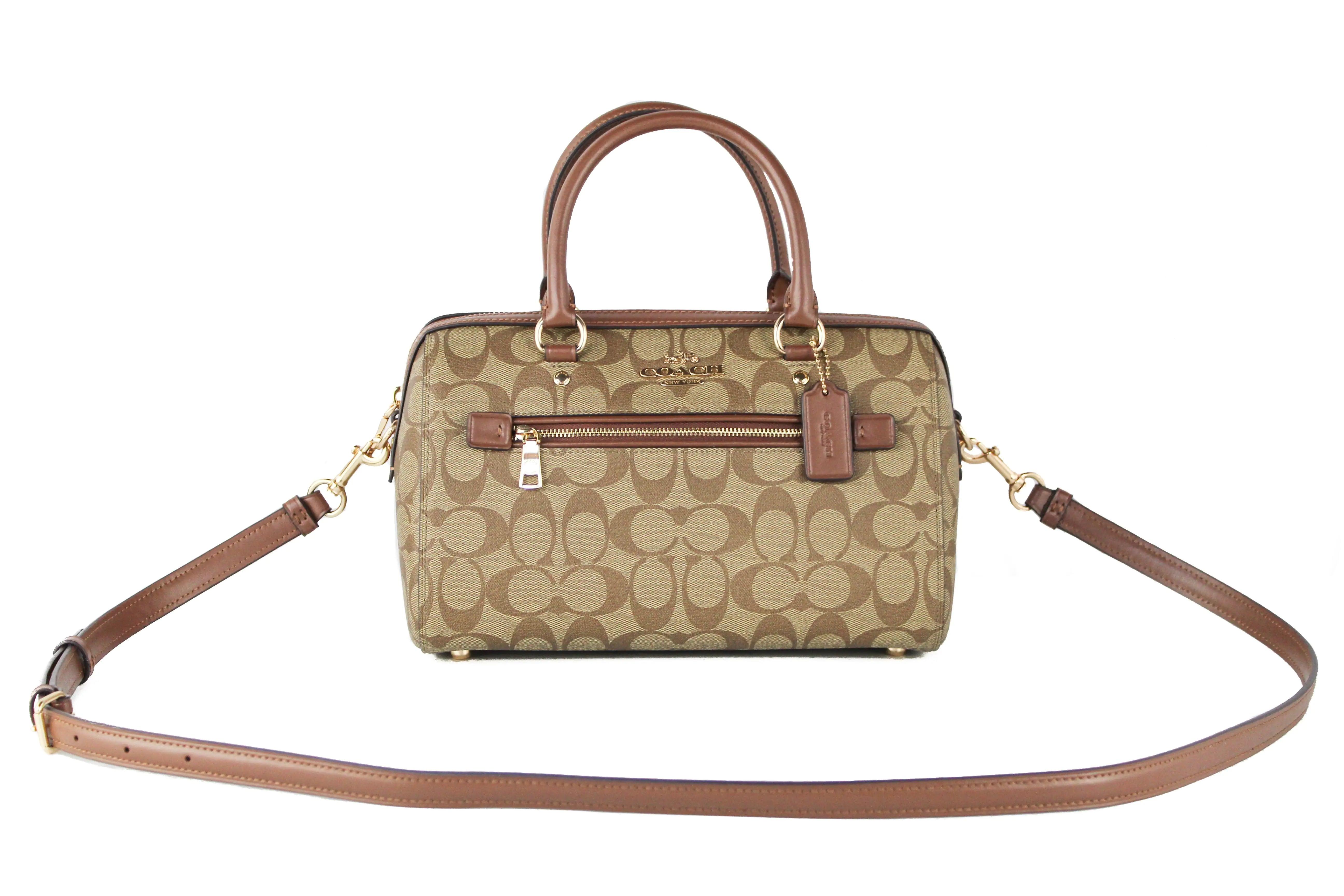 Coach (F83607) Rowan Khaki Saddle Leather Medium Satchel Crossbody Bag Handbag - Evallys.com # #