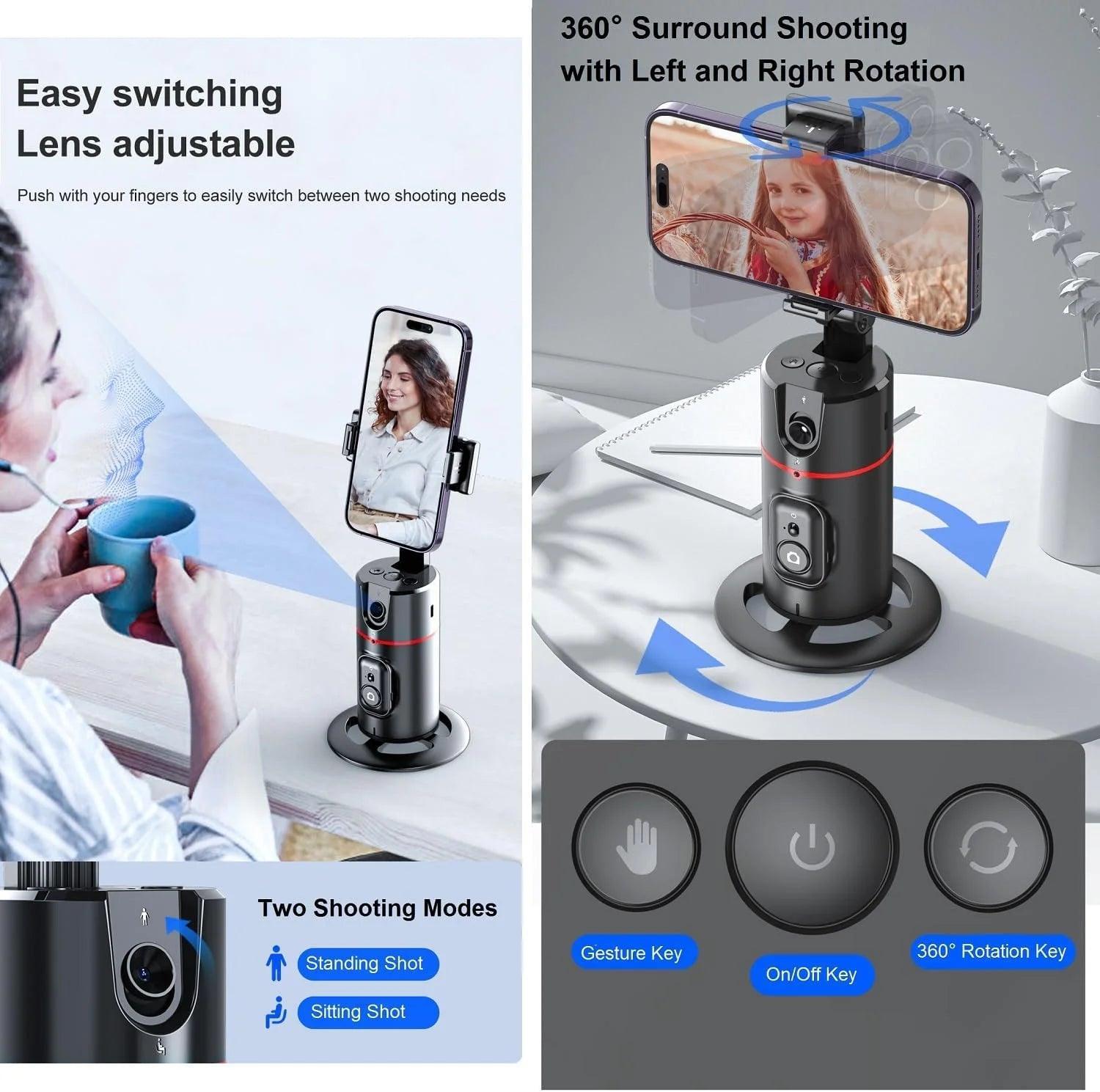 Ohhgo Auto Face Tracking Phone Holder Tripod, No App Required, 360° Rotation Smart Face Body Tracking Tripod Selfie Phone Camera Mount Cell Phone Stand for TIK Tok, Vlog, Live Streaming, Youtube Video - Evallys.com # #