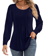 Ficerd Women's Puff Long Sleeve Tunic Tops Pleated Crew Neck Blouses Dressy Casual Loose Fit Fall and Winter Shirts Pink Floral Large - Evallys.com