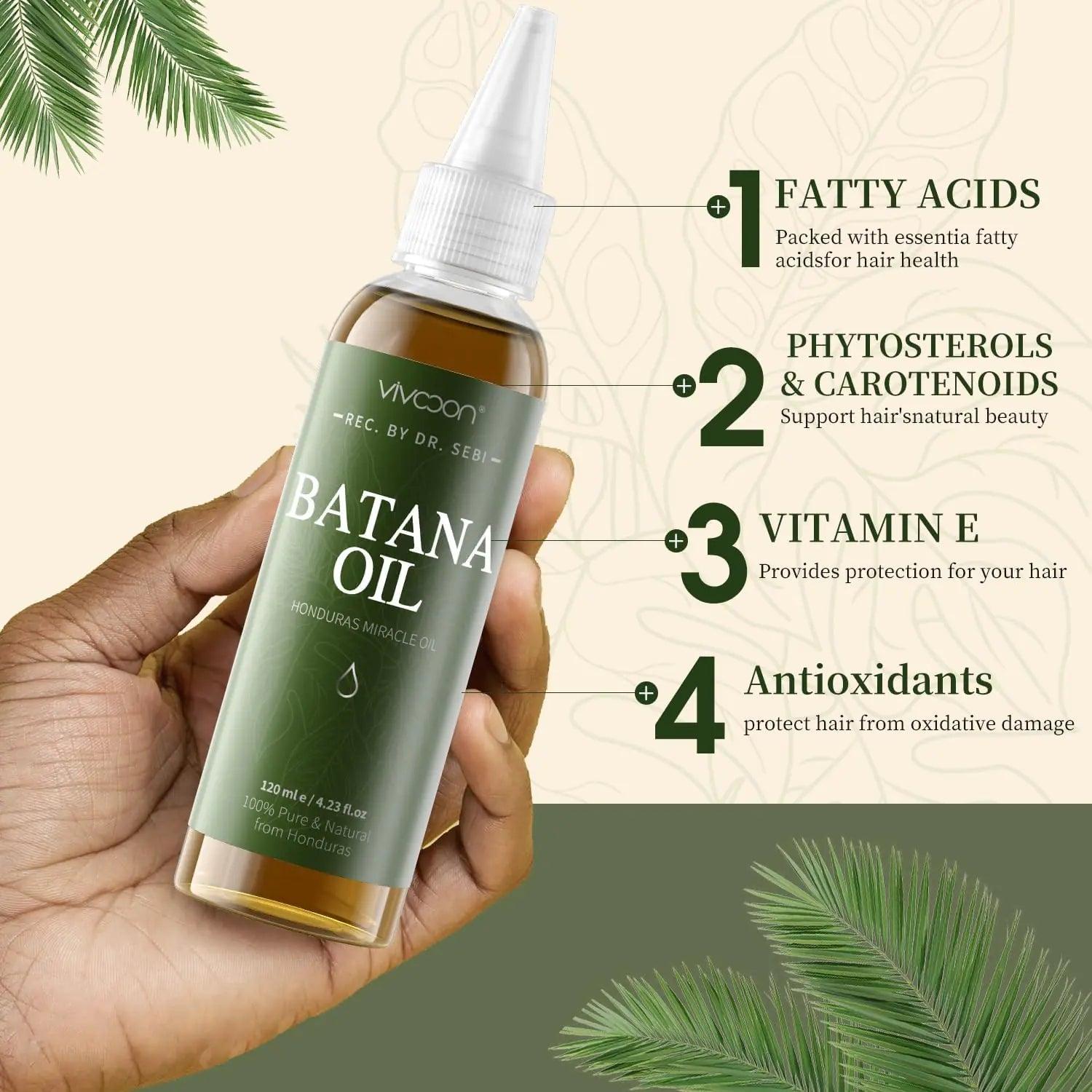 Batana Oil for Hair Growth, 100% Pure & Natural Raw Batana Oil, Dr. Sebi Organic Oil from Honduras, Care for Hair Thickness & Scalp & Skin, 4.23 fl oz, 1 Bottle with 2 Caps - Evallys.com # #