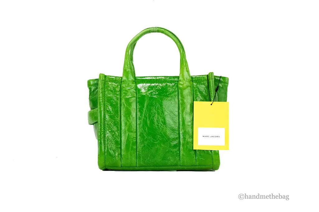 Marc Jacobs The Shiny Crinkle Mini Tote Fern Green Leather Crossbody Handbag Purse - Evallys.com # #