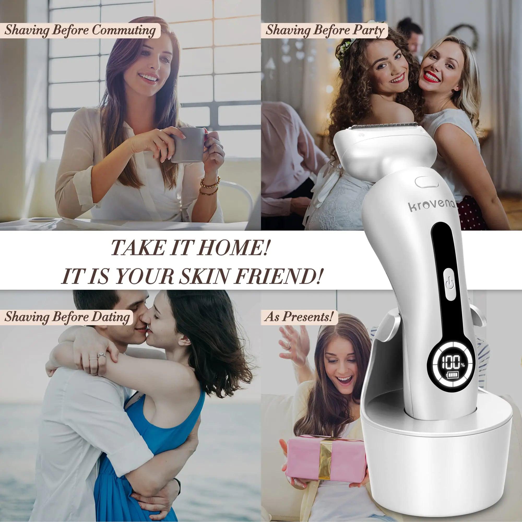 Electric Shaver for Women Electric Razor for Womens Bikini Legs Underarm Public Hairs Rechargeable Trimmer with Detachable Head Cordless Wet Dry Use White - Evallys.com # #