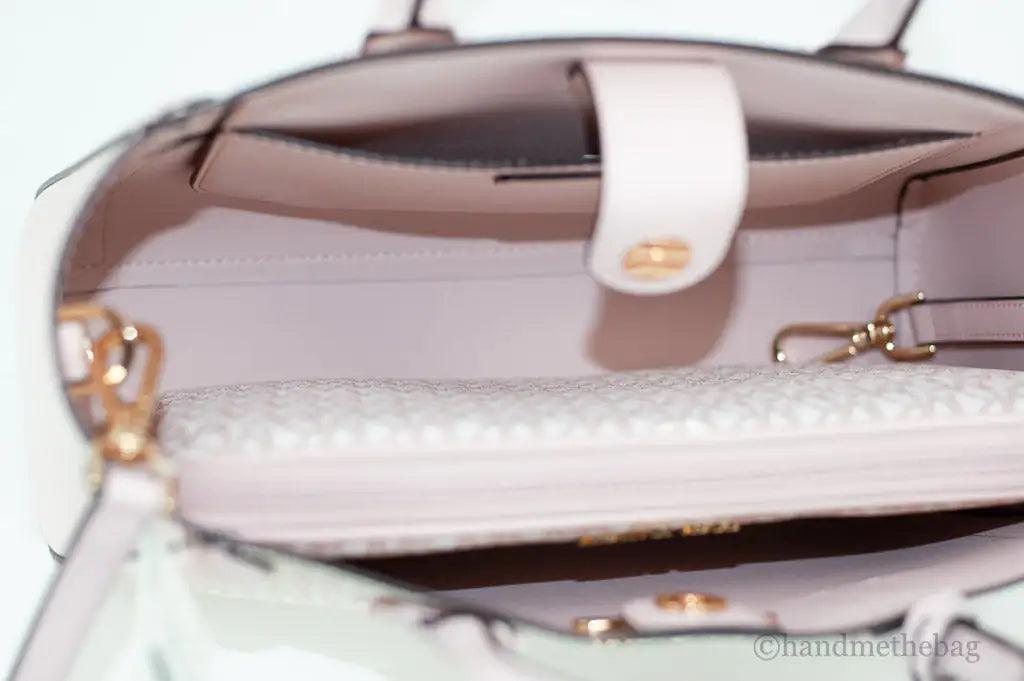 Michael Kors Kali Medium Optic White Rose Gold Signature PVC Satchel iPad Case Handbag - Evallys.com # #