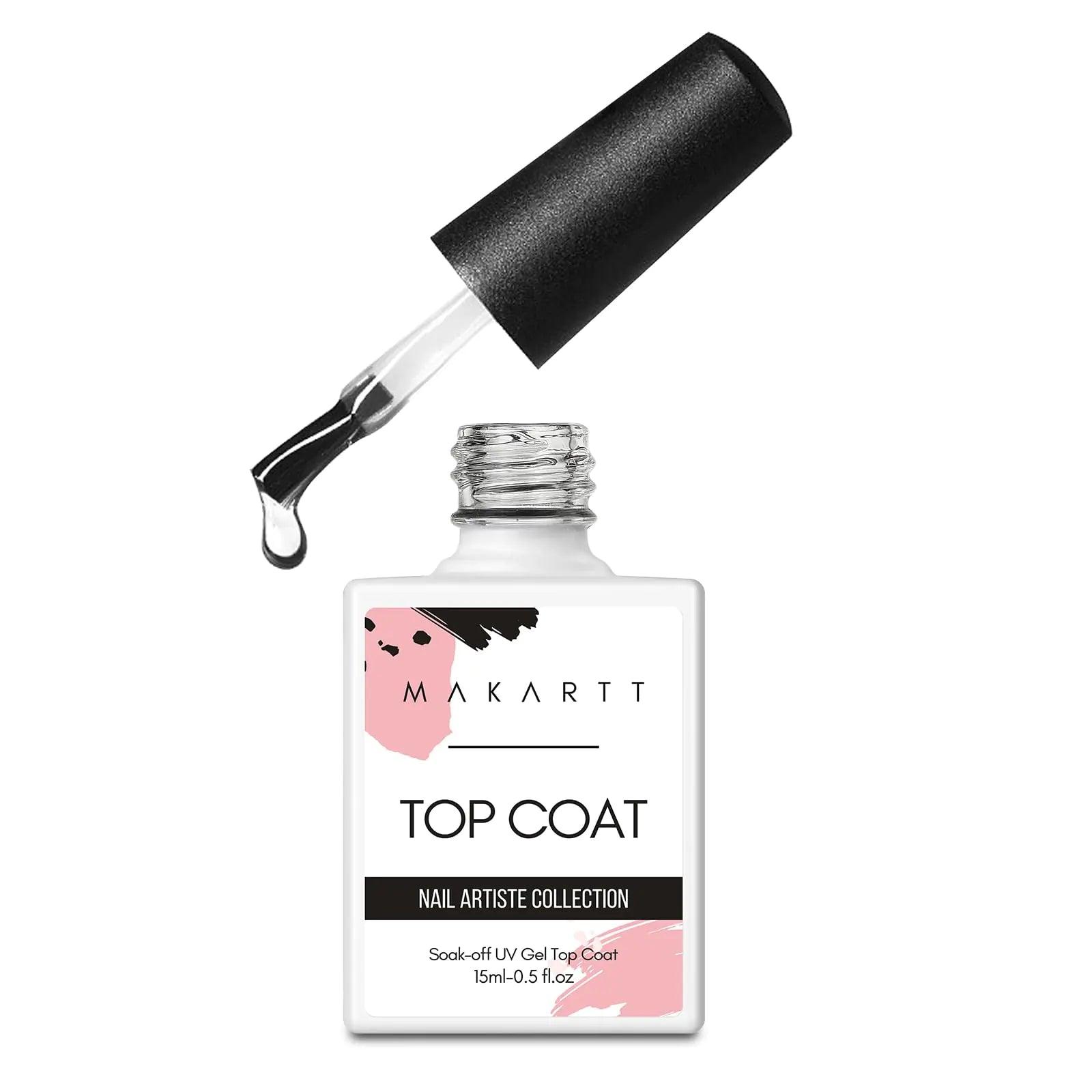 Makartt Gel Top Coat No Wipe Clear Gloss Shine Finish Soak Off Gel Top Coat Long Lasting LED Nail Lamp Gel for Gel Nail Polish Acrylic Nails Dip Powder Salon Quality Nail Art Manicure Gift 15ml Top Coat 15ML - Evallys.com # #