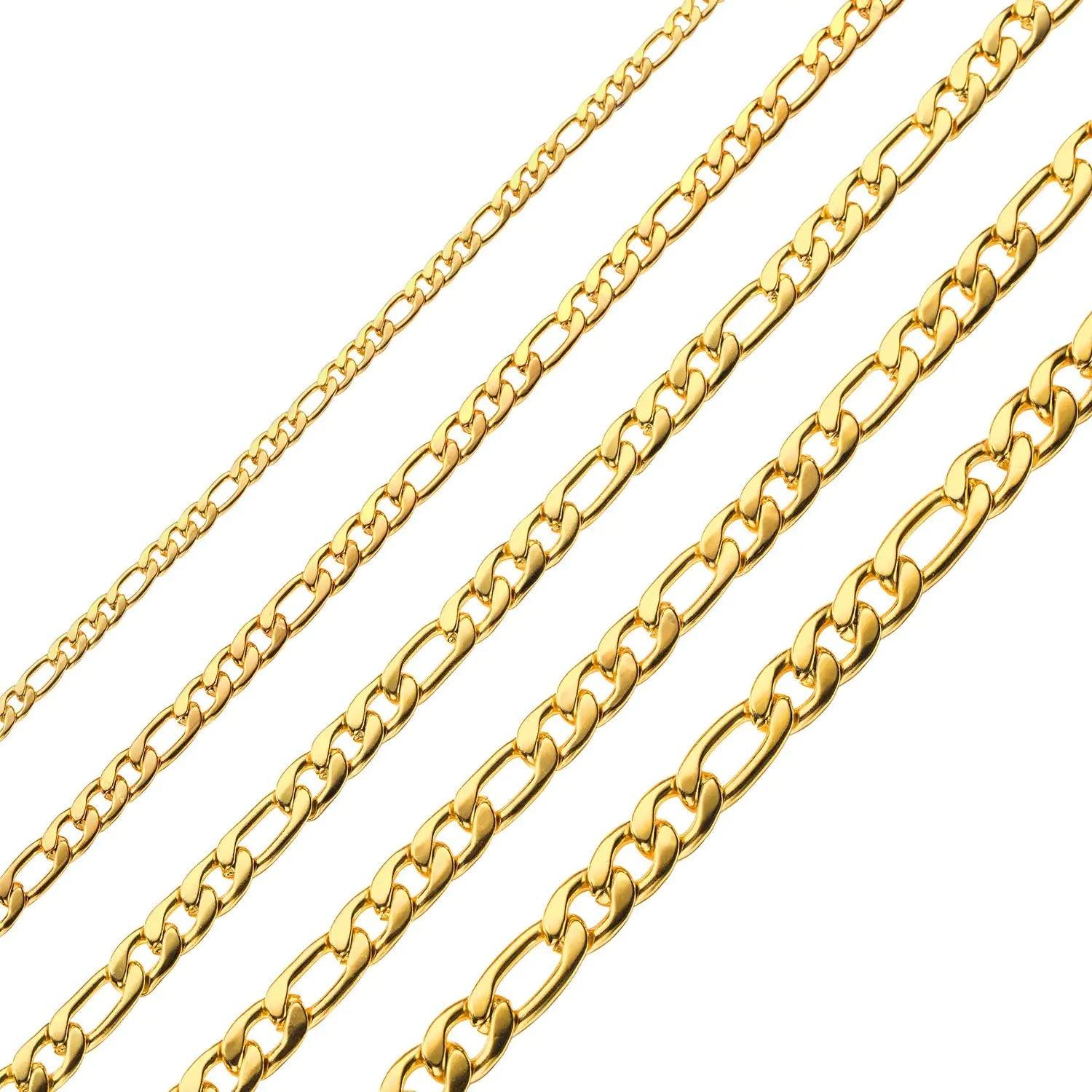 Figaro Chain Necklace Stainless Steel Real Gold Plated Chains for Men Women Jewelry Gift for Men Women 8.5mm width 24 Inches Real Gold-Plated - Evallys.com # #