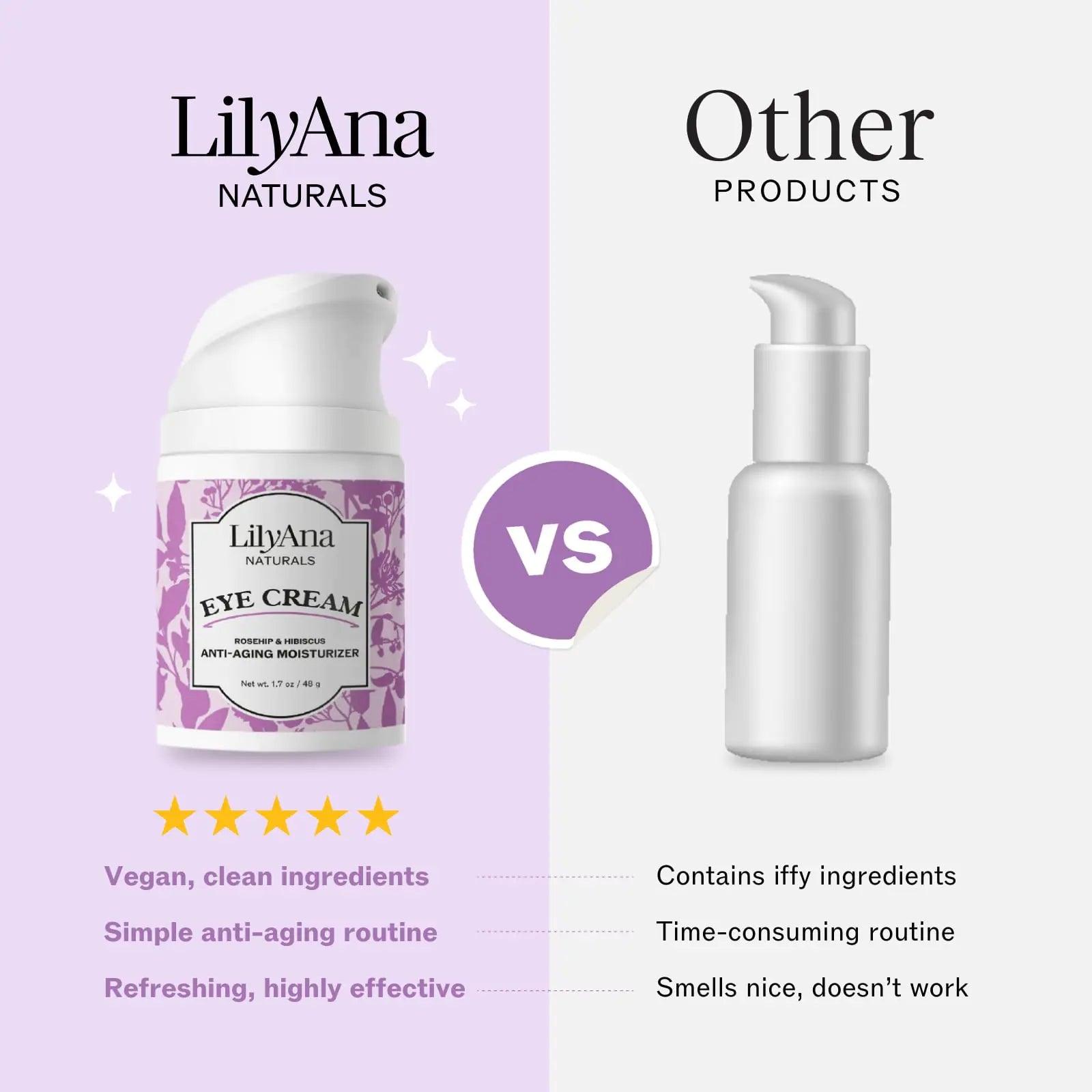 LilyAna Naturals Eye Cream for Dark Circles and Puffiness, Under Eye Cream for Wrinkles and Bags, Anti Aging Eye Cream helps Improve Dryness; for Sensitive Skin - 1.7 oz - Made in USA 1.7 Ounce (Pack of 1) Bottle - Evallys.com # #