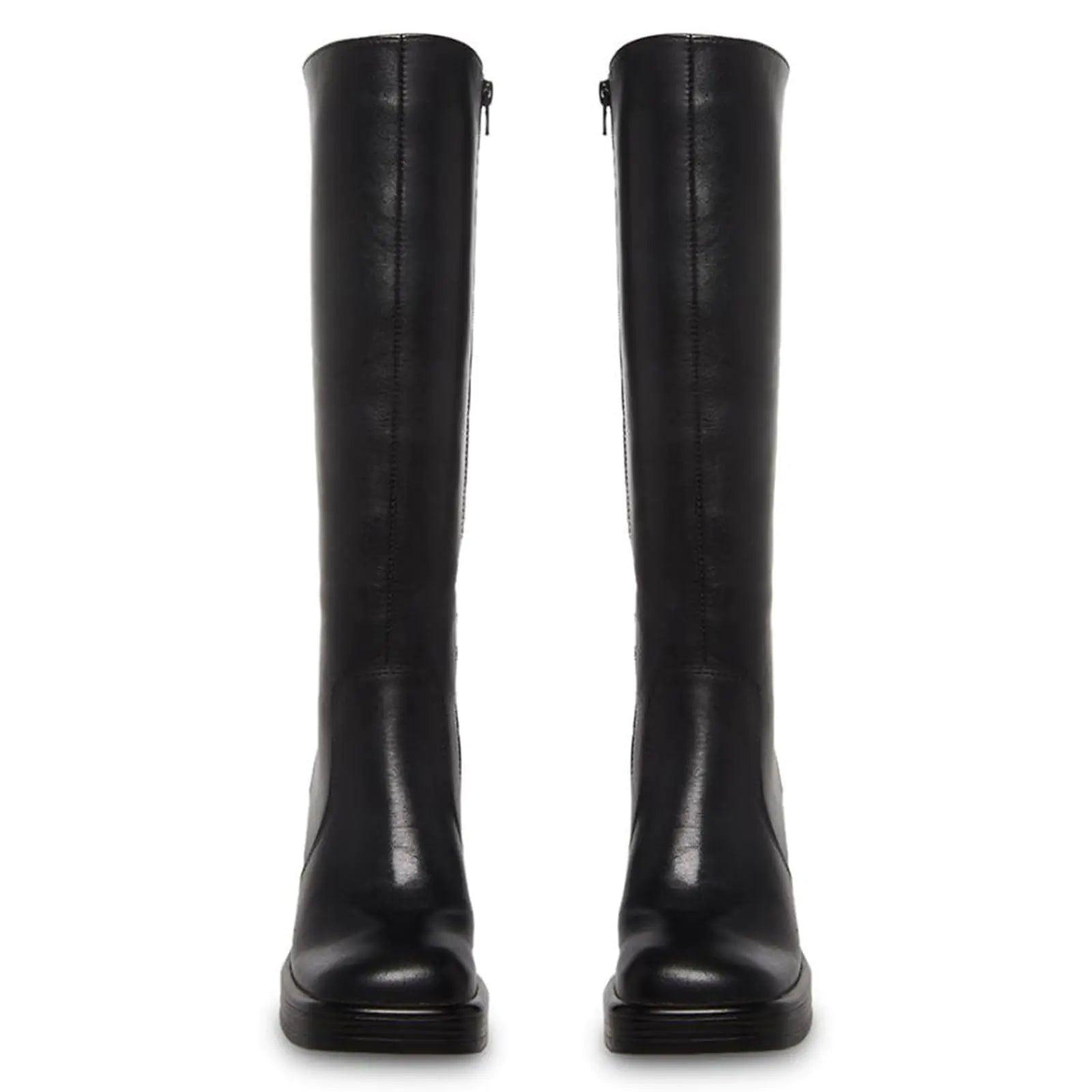 SOVANYOU Black Leather Boots Platform Boots for Women Square Toe Chunky Block Heeled Boots 7 Black-01 - Evallys.com # #